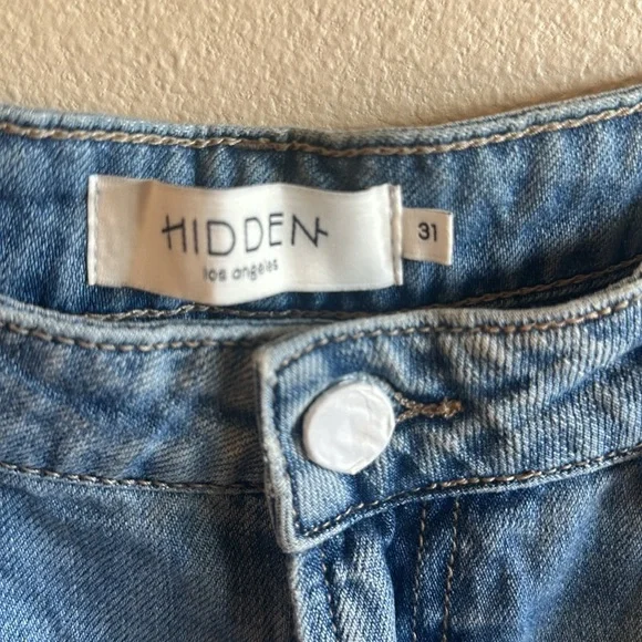 Hidden Khalia Wide Leg Jean Medium Wash Destroyed Knee Womens Size 31 - Picture 9 of 15